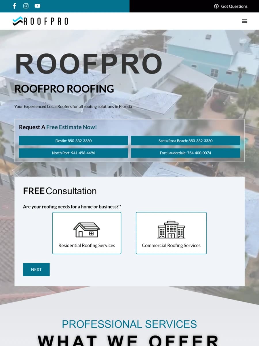 Roof Pro Roofing website